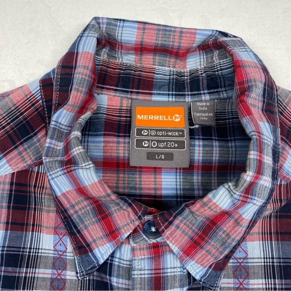 Merrell Plaid Red And Blue Men’s Button Up Short Sleeve Shirt Size Large UPF 20+ - Picture 3 of 7